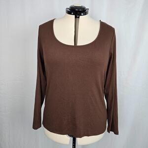 Old Navy Long Sleeve Top Women's XXL Brown Scoop Neck NWT